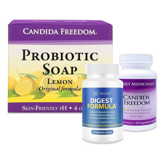 Probiotic Digestive Support Bundle: Candida Freedom MASSE Supplement & Lemon Body Soap