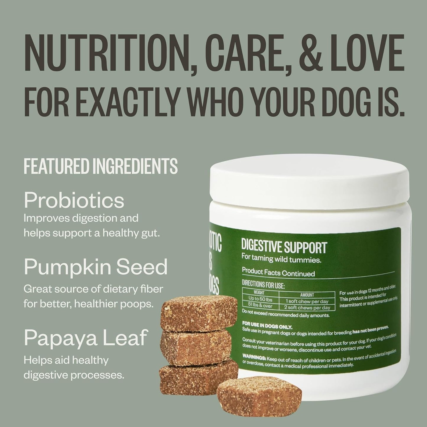 Probiotic Dog Chews for Digestive Health, Natural Ingredients, Upset Stomach Relief, 60 Count