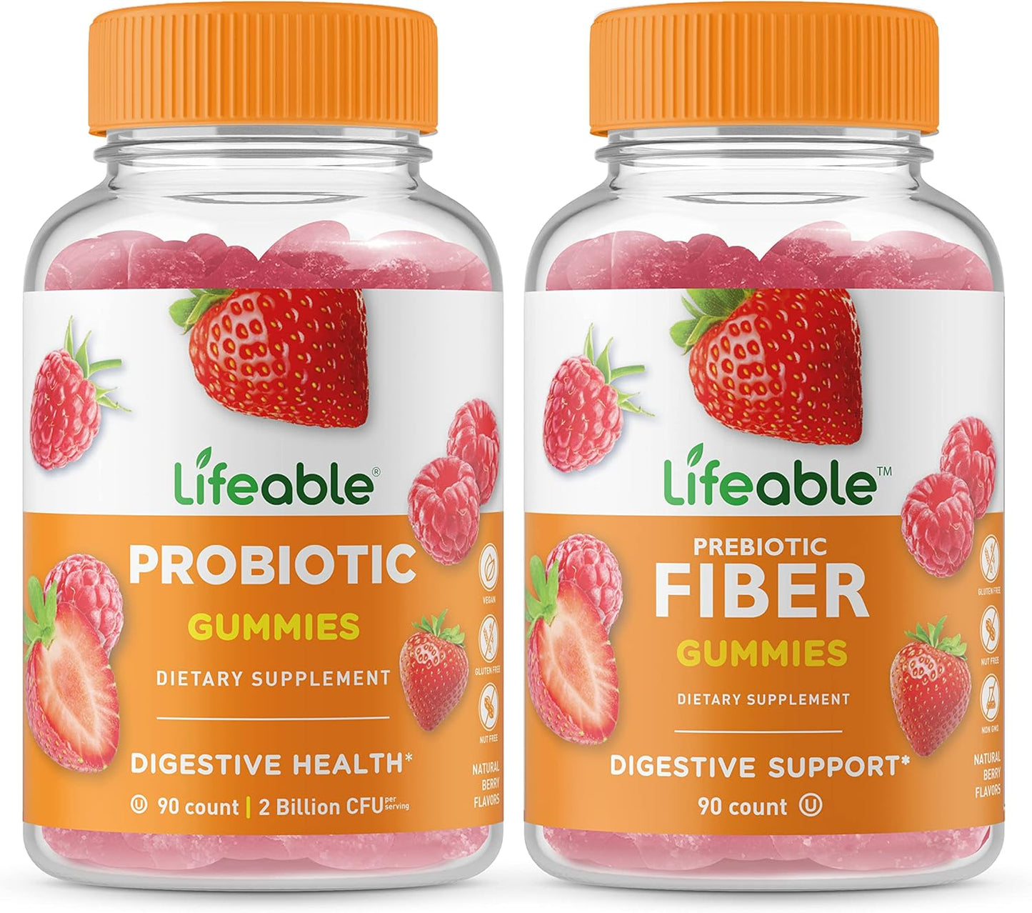 Probiotic Gummies Bundle with 2 Billion CFU + 5g Prebiotic Fiber - Tasty Vitamin Supplement, Gluten Free & GMO Free