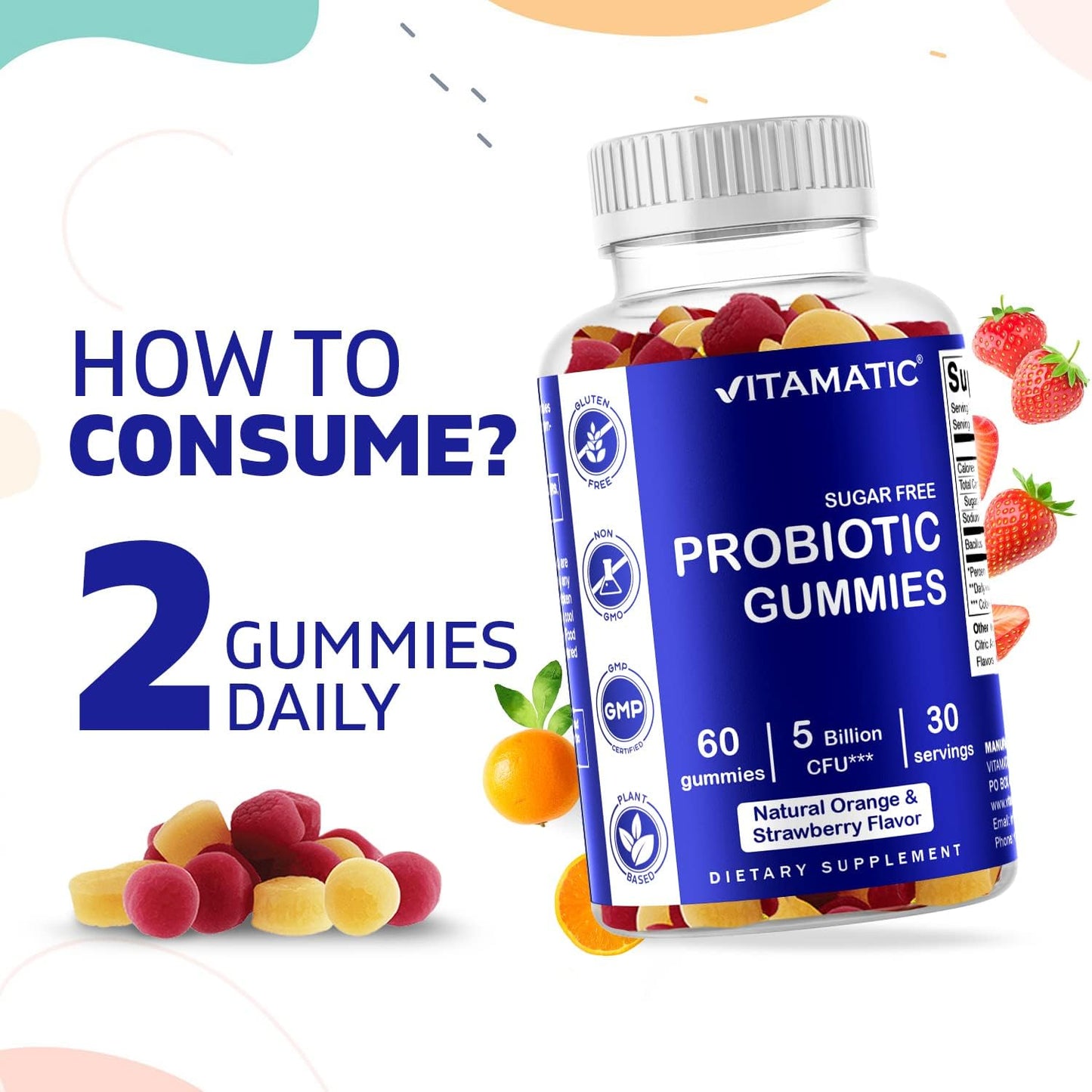 Probiotic Gummies for Men and Women - 5 Billion CFUs, Sugar-Free, Gluten-Free - Digestive, Immune, Gut Health