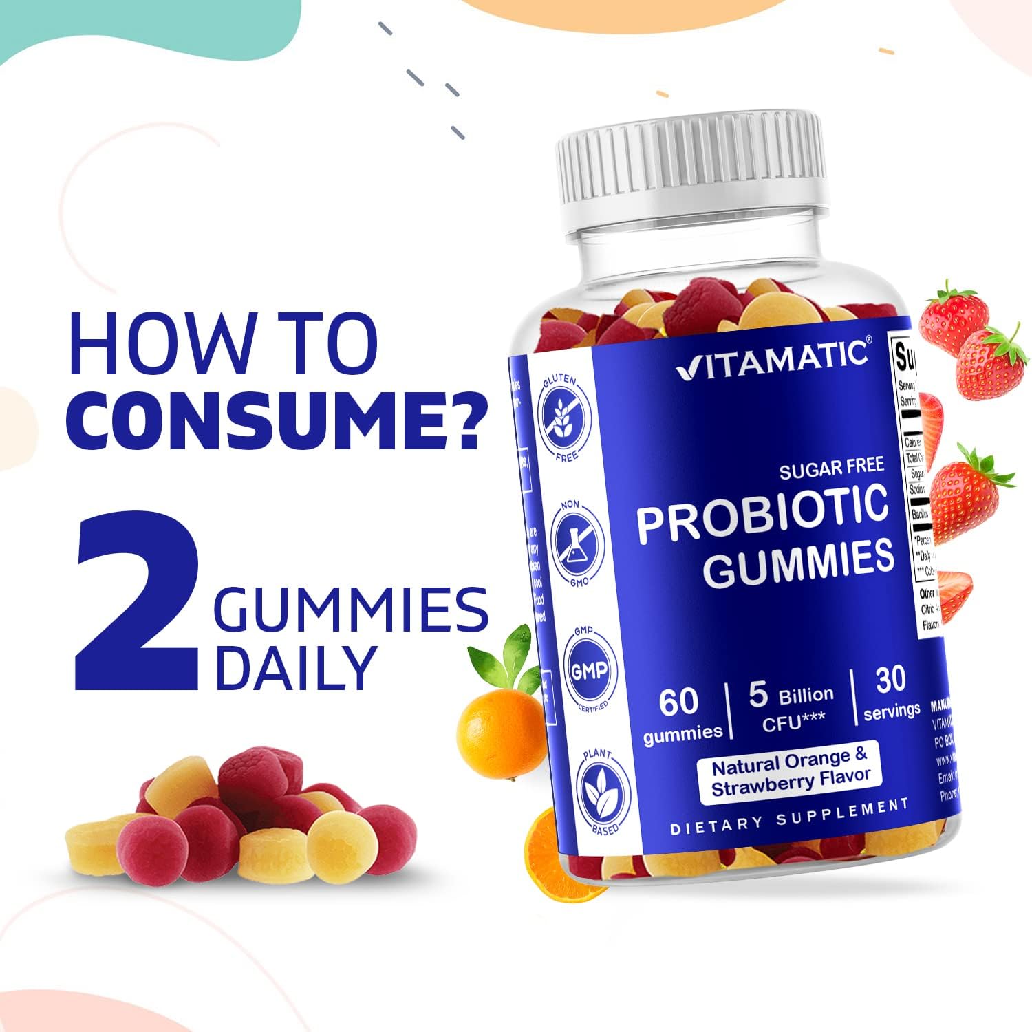 Probiotic Gummies for Men and Women - 5 Billion CFUs, Sugar-Free, Gluten-Free - Digestive, Immune, Gut Health