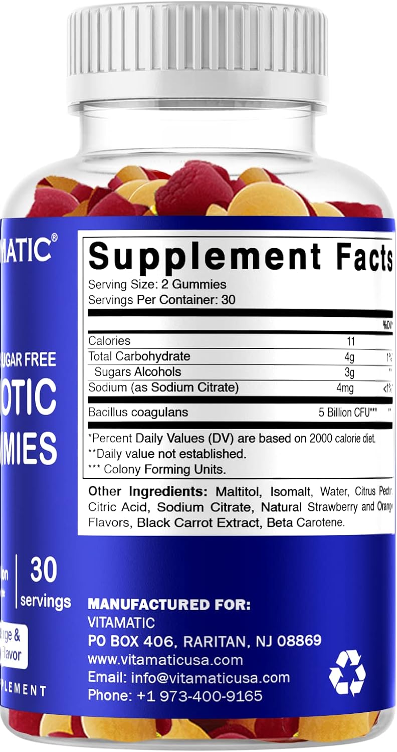 Probiotic Gummies for Men and Women - 5 Billion CFUs, Sugar-Free, Gluten-Free - Digestive, Immune, Gut Health