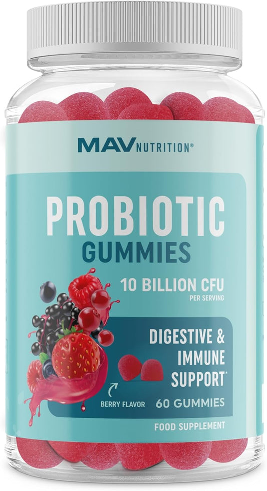 Probiotic Gummies with Vitamin C, Folic Acid, 5 Billion CFU - Gut Health, Digestion, Immune Support - Gluten-Free, Non-GMO, Berry Flavor - 60 ct.