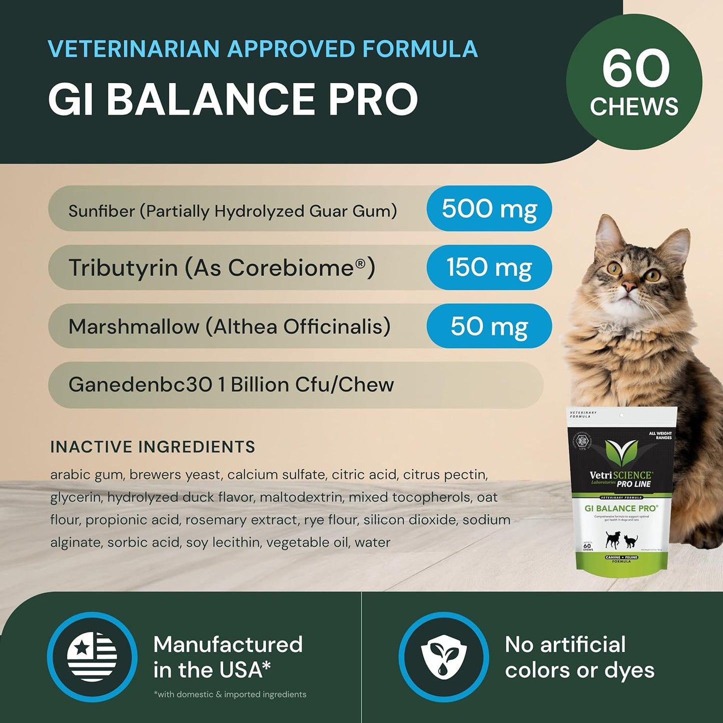 Probiotic Pet Supplement for Cats & Dogs - Supports Gut & Immune Health - Digestive Comfort Chews - 60 Count