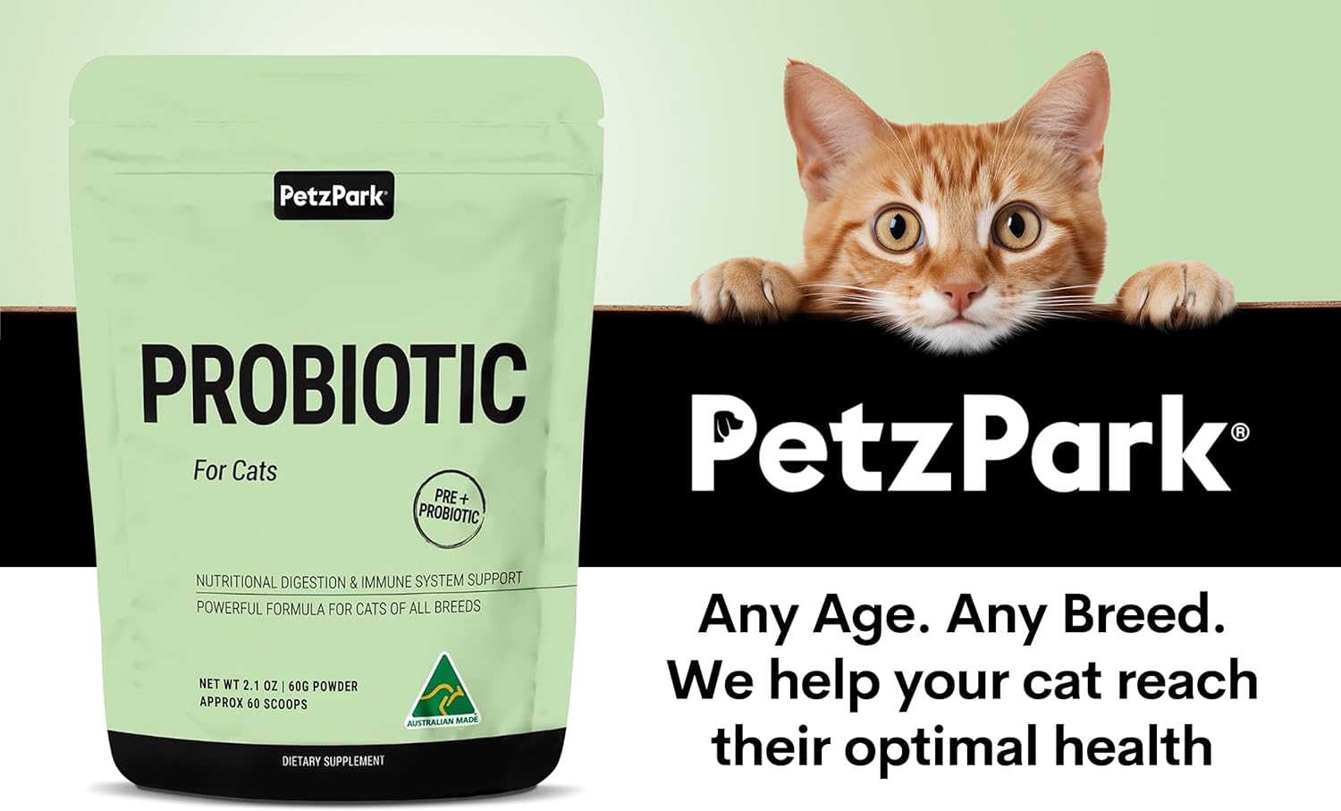 Probiotic Powder for Cats & Kittens - Hairball Prevention, Digestive & Immune Support - Indoor Cat Formula - 60 Scoops