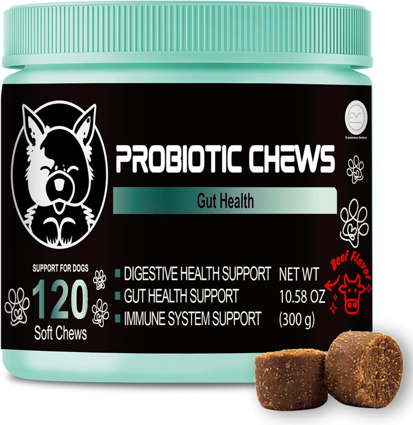 Probiotic Soft Chews for Dogs - Promotes Digestive Health, Allergy Relief, & Immune Function - Supports Gut Health and Reduces Itchy Skin - Suitable for Puppies & Adults