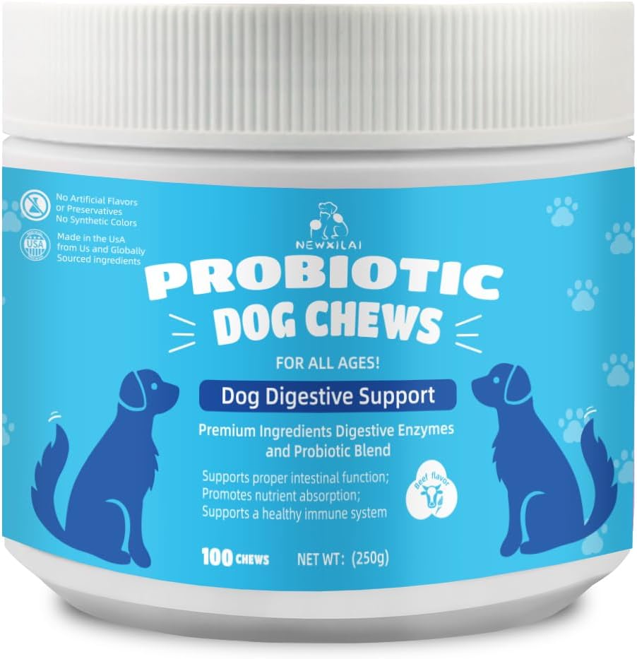 Probiotic Soft Chews for Dogs: Digestive & Immune Support, Prebiotic Supplement, Beef Flavor - 100 Chews