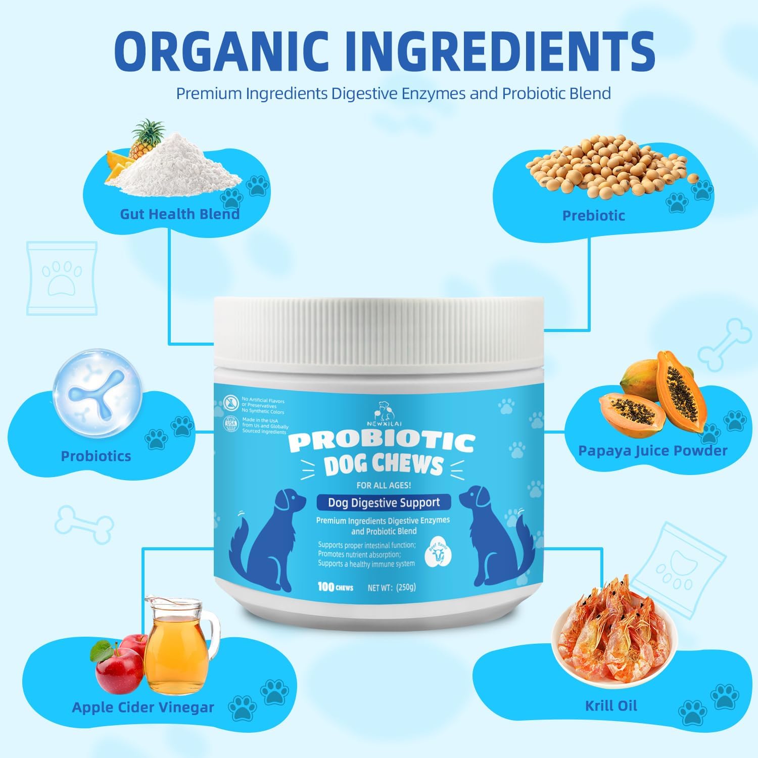 Probiotic Soft Chews for Dogs: Digestive & Immune Support, Prebiotic Supplement, Beef Flavor - 100 Chews