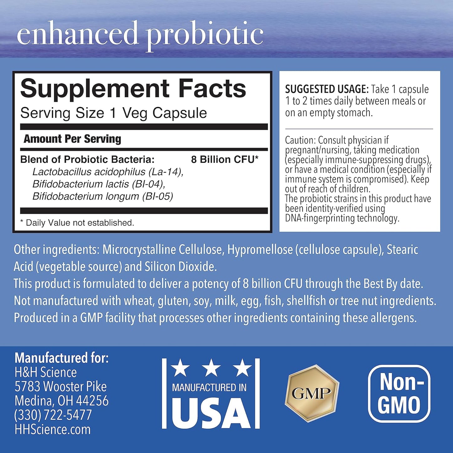 Probiotic Supplement for Balanced Skin & Digestive Health - 8 Billion CFU, 3 Strains, 60 Capsules, Vegetarian, Non-GMO