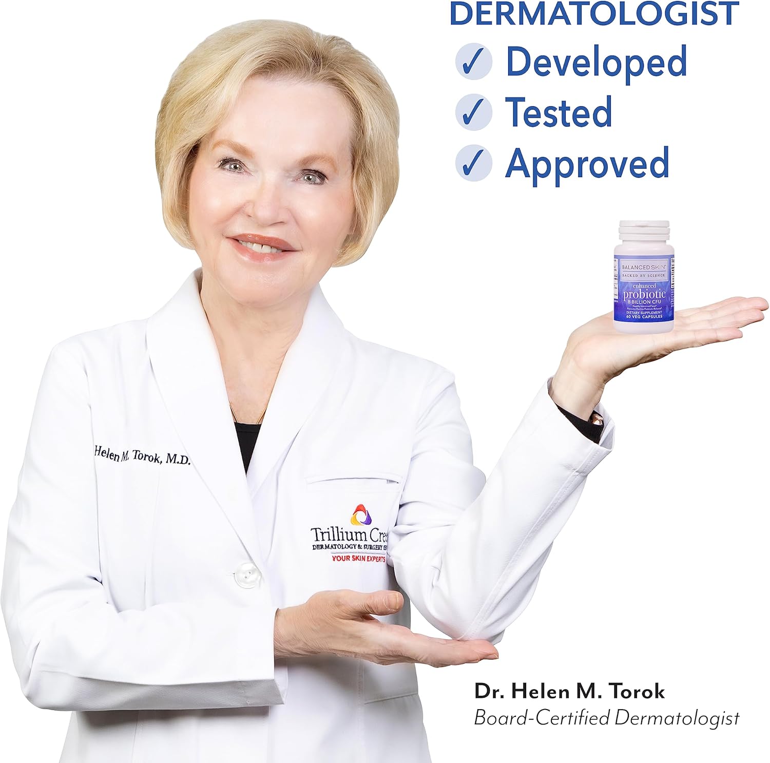 Probiotic Supplement for Balanced Skin & Digestive Health - 8 Billion CFU, 3 Strains, 60 Capsules, Vegetarian, Non-GMO