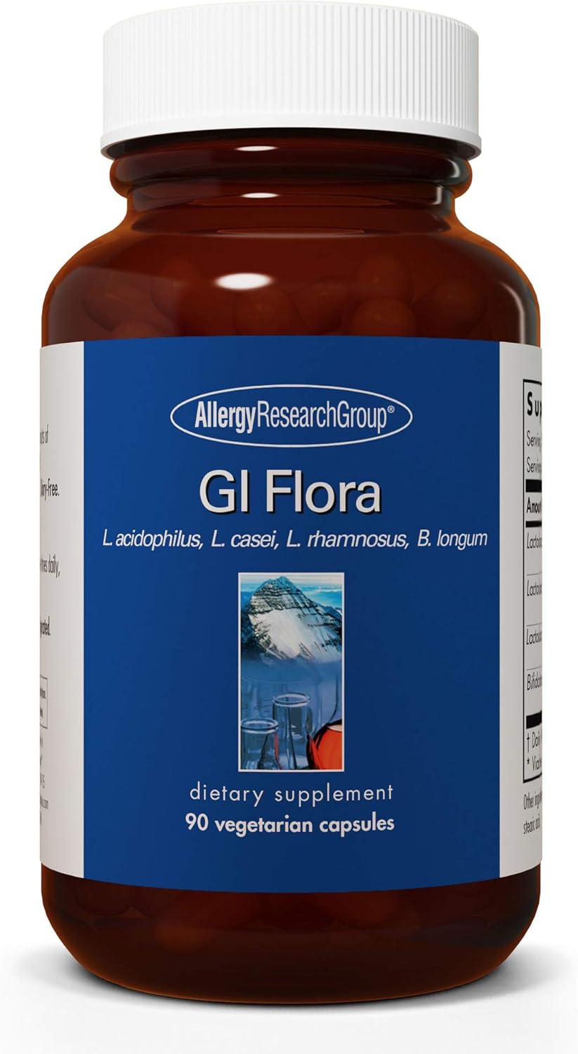 Probiotic Supplement for Digestive & Gut Health - Allergy Research Group GI Flora with Lactobacillus & Bifidobacterium - 90 Count