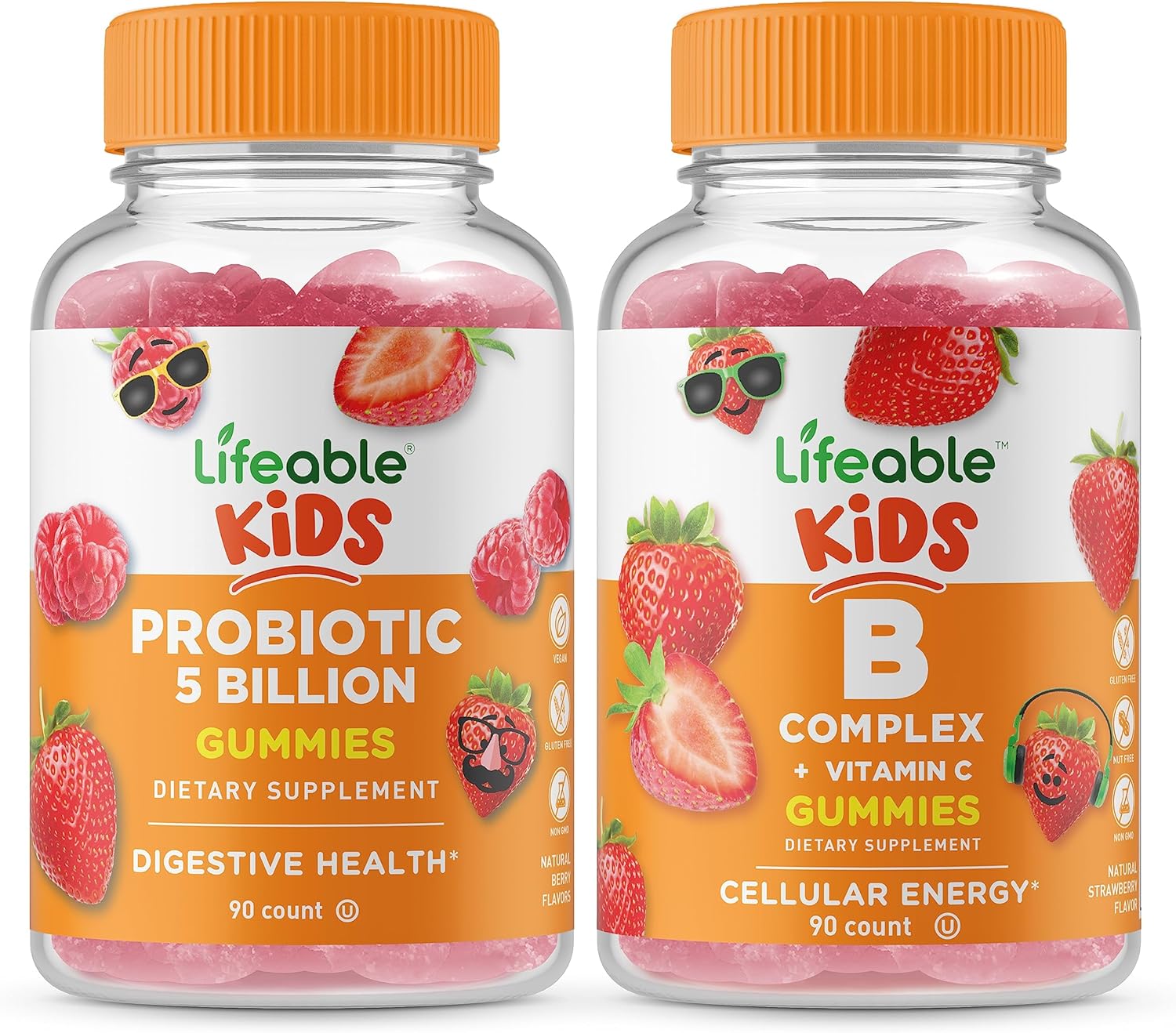 Probiotics and B Complex Bundle for Kids - 5 Billion CFU, Delicious Chewable Gummies, Gluten-Free & Non-GMO