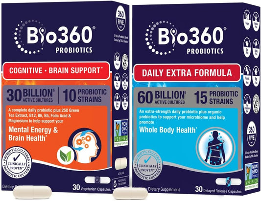 Probiotics Bundle for Cognitive & Brain Health, Memory & Focus Support, Gut Health & Digestion, 60 Vegan Supplements