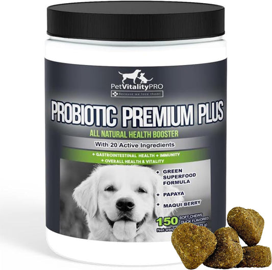 Probiotics for Dogs with Natural Digestive Enzymes - 4 Billion CFUs - 2 Soft Chews - Helps with Diarrhea, Upset Stomach, Immunity, Allergies, and Skin Issues - 150 Count