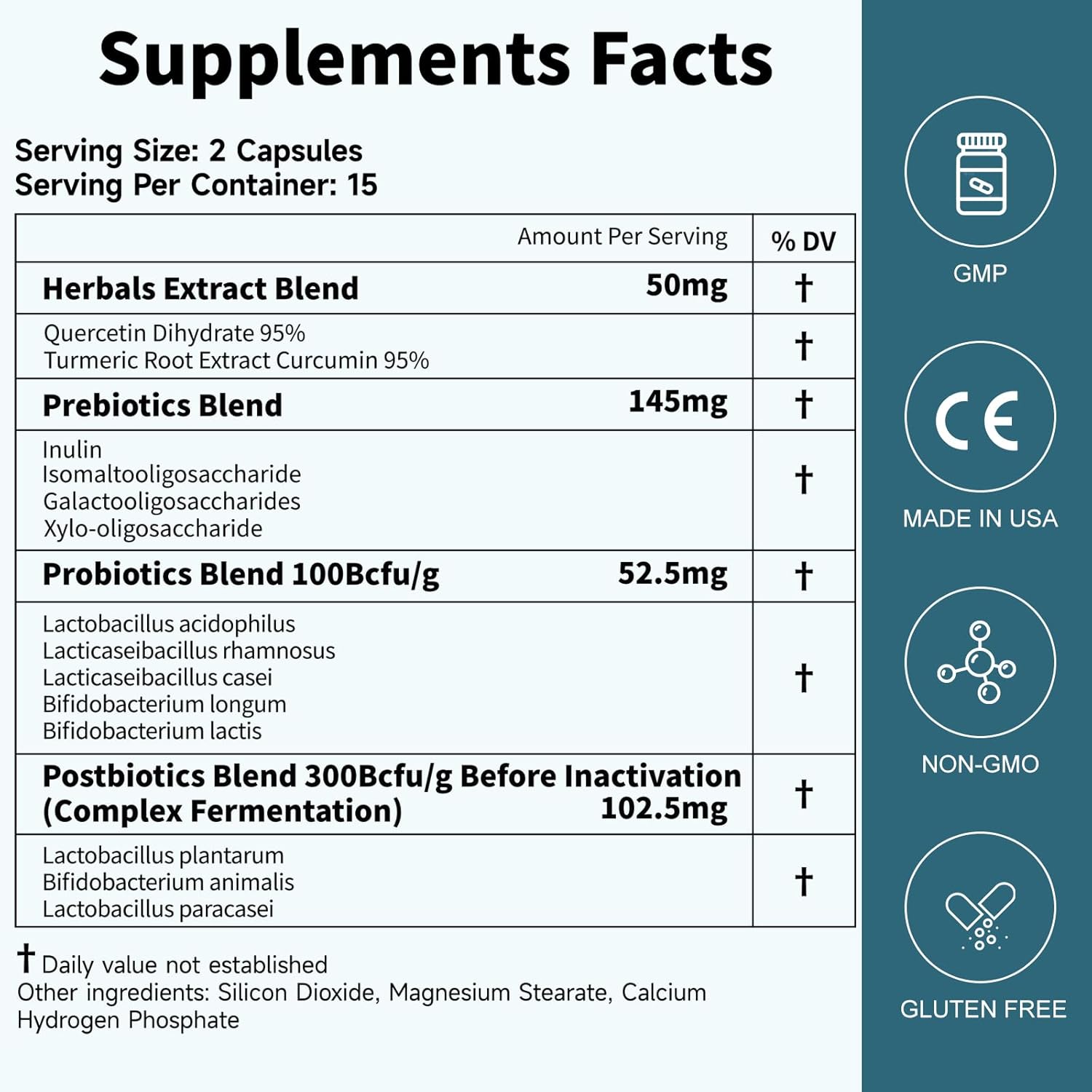 Probiotics for Gut Health & Immune Support - 35B CFUs, Prebiotics, Postbiotics, Quercetin & Curcumin - Men & Women Shelf Stable