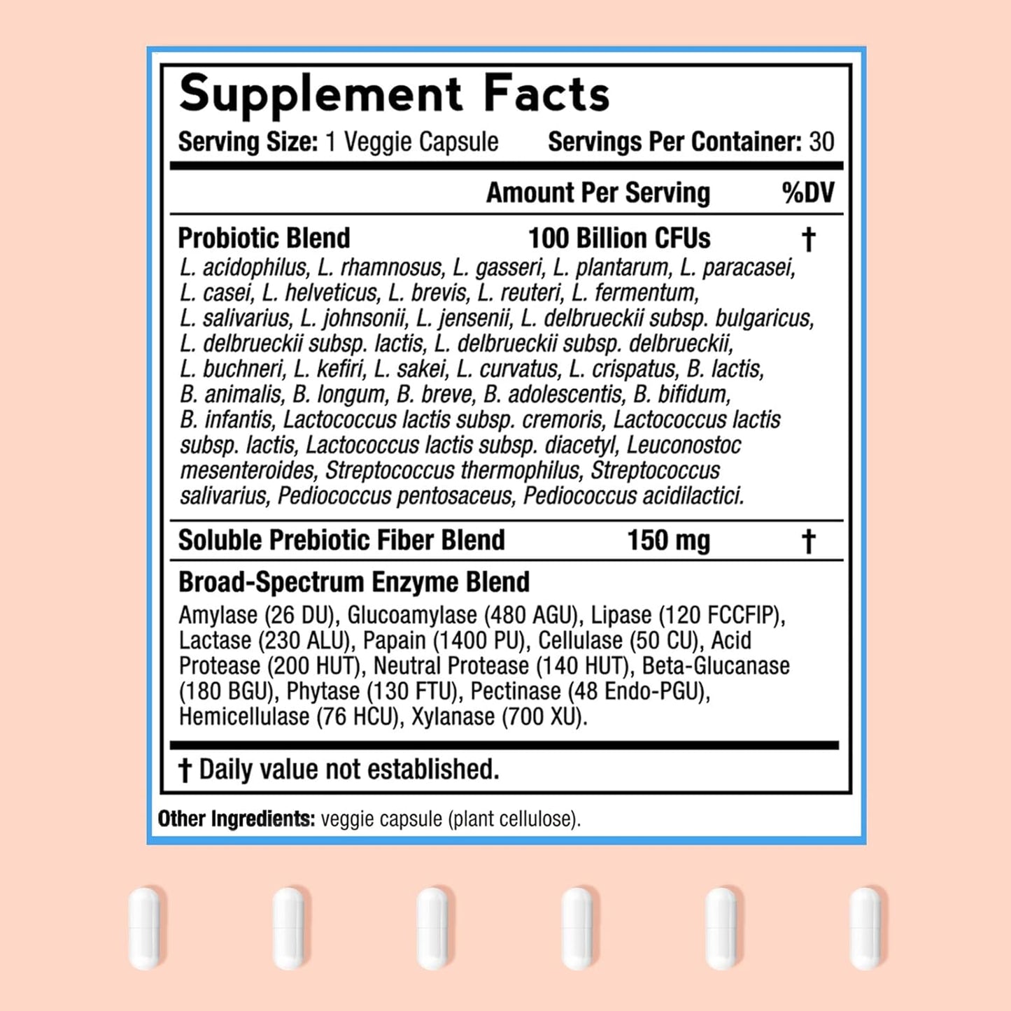Probiotics for Women & Men - 100 Billion CFUs, Organic Prebiotic Fiber & Enzymes, Digestive & Immune Support - 30 Capsules