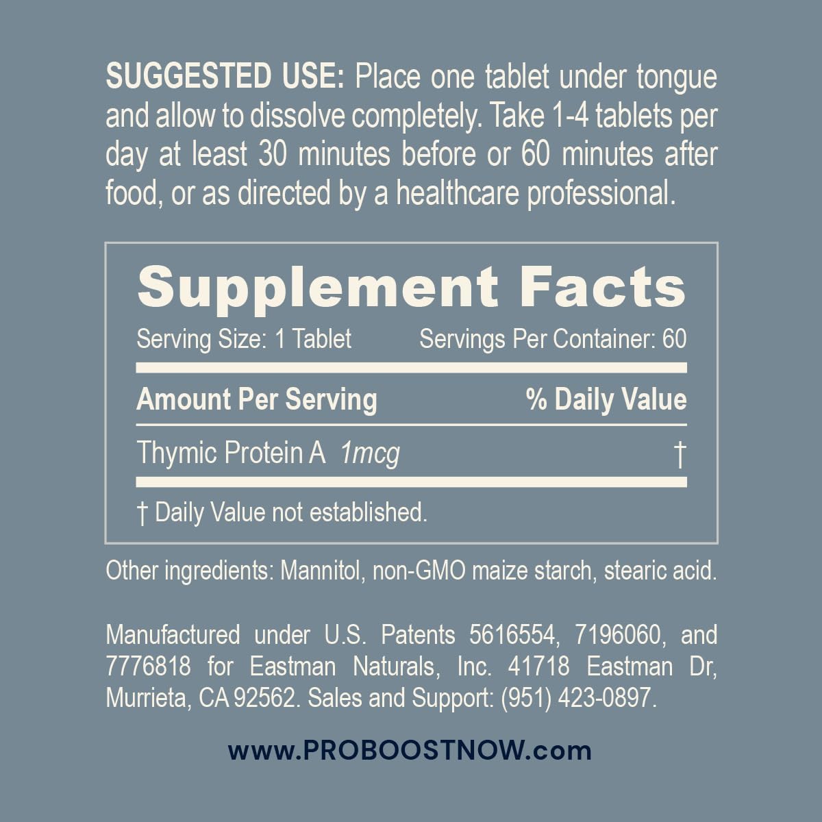 ProBoost Thymic Protein A Tablets: Immune System Support - All Natural, Non-GMO, Fast-Dissolve Sublingual - 60 Tablets