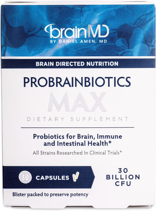 ProBrainBiotics MAX by Dr. Amen BrainMD - 30 Capsules - Brain, Immune & Gut Health Probiotics - Gluten-Free - 30 Servings
