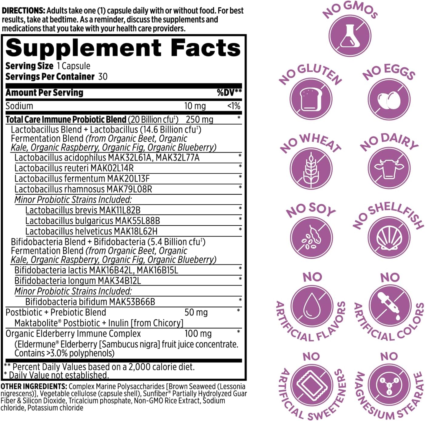 Probulin Total Care Immune Supplement with Elderberry - 20 Billion CFU, 10 Strains - Prebiotics, Probiotics, Postbiotics for Gut Health - 90 Vegan Capsules