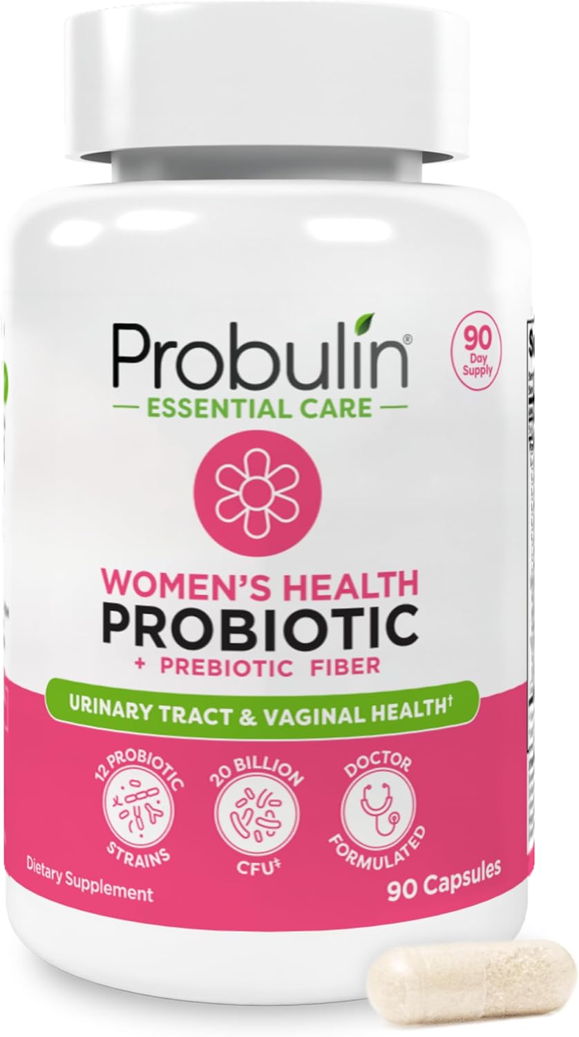 Probulin Women's Probiotics Capsules - 20 Billion CFU, 12 Strains, Vegan Supplement for Vaginal, Gut, & Immune Health - 90 Count