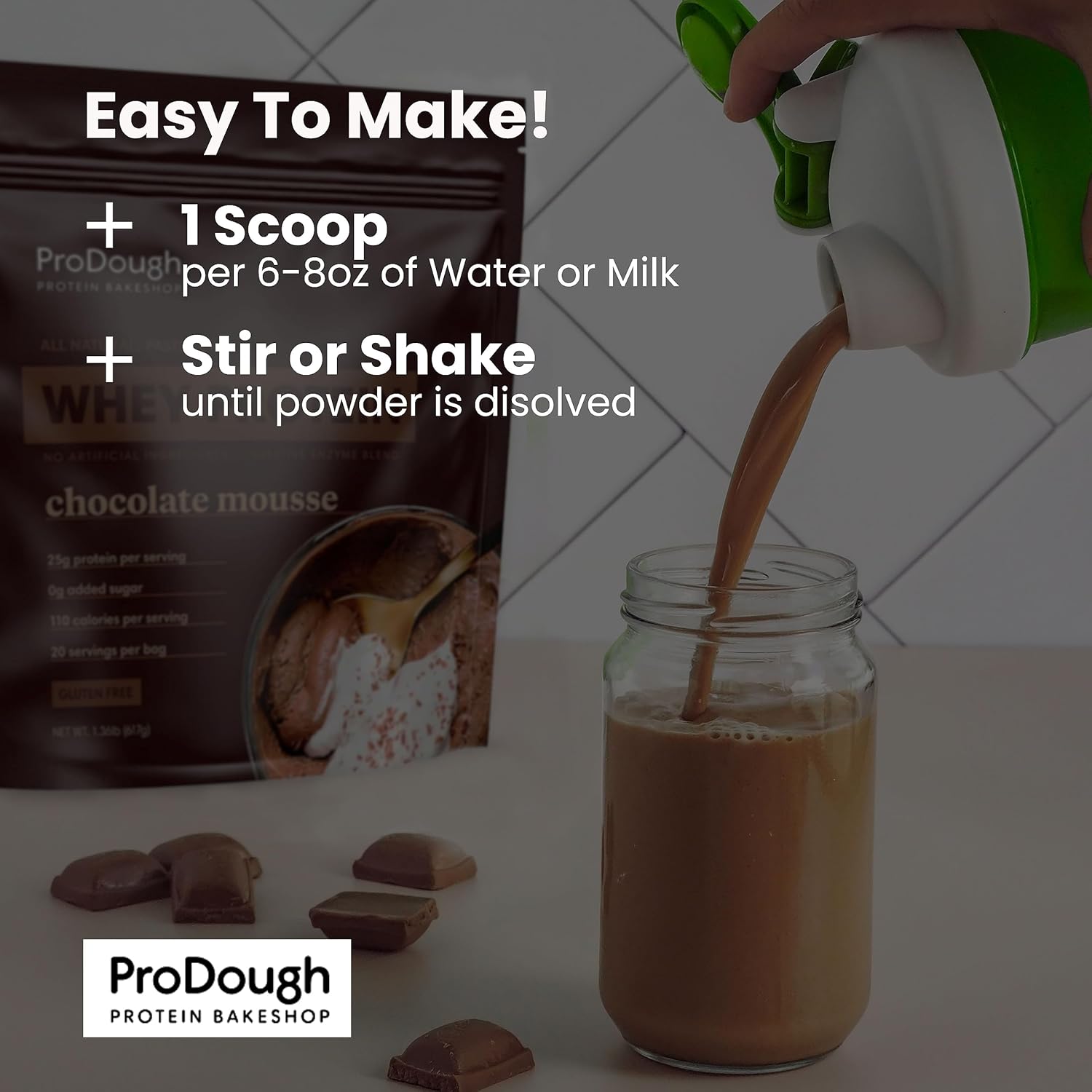 ProDough Gourmet Whey Isolate Protein Powder - 25g Protein, Gluten Free, Keto Friendly (Neapolitan)