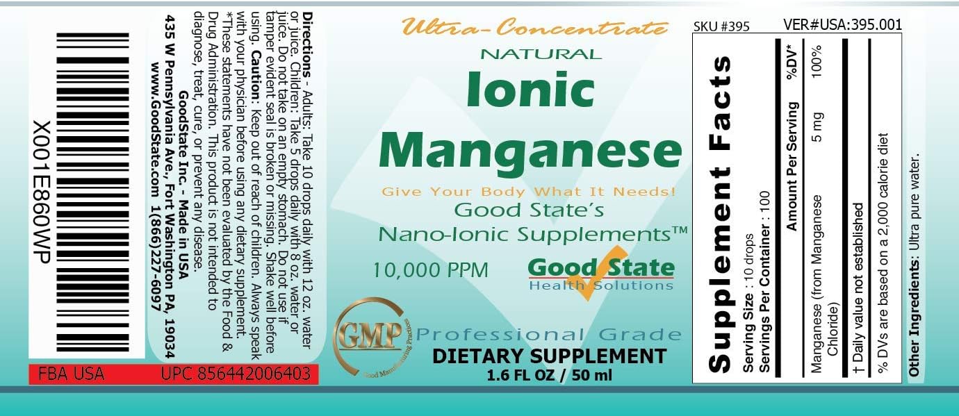 Professional Grade Natural Ionic Manganese Liquid Concentrate - Nano Sized Mineral Technology - 1.6 Fl oz Bottle