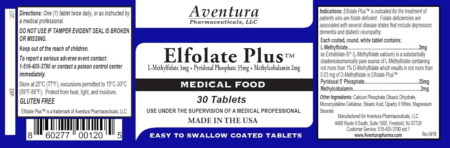 Professional Strength ELFOLATE Plus® 3mg L-Methylfolate Supplement - Pure & Potent 30 Tablets