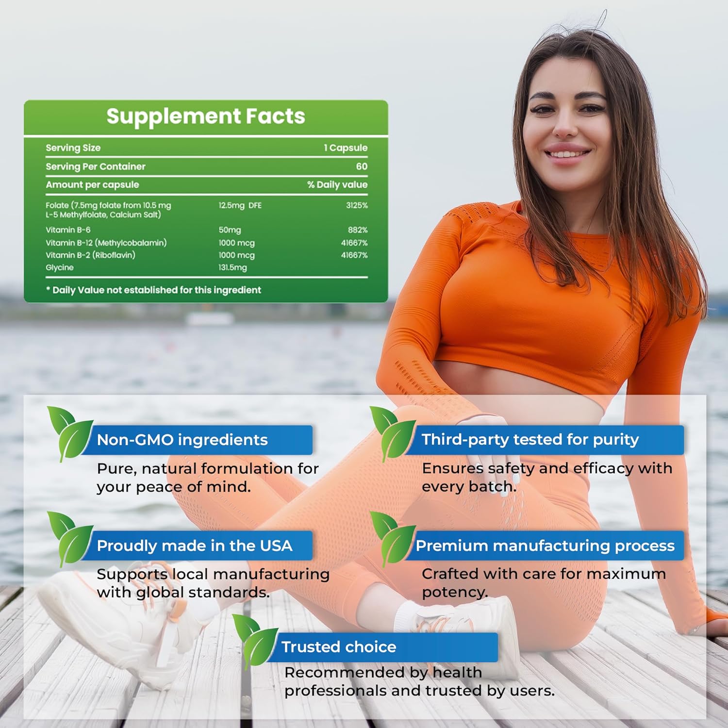 Professional Strength VITAGENIX L-Methylfolate + B Complex for Mood, Methylation & Cognition - Bioactive 5-MTHF Form with B6, B2, & B12 - 15mg - 60 Capsules