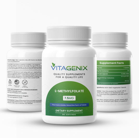 Professional Strength VITAGENIX L-Methylfolate Capsules - Highly Bioactive 5-MTHF Supplement for Mood & Immune Support - 1mg Active Form - 7.5 Mg Bottle