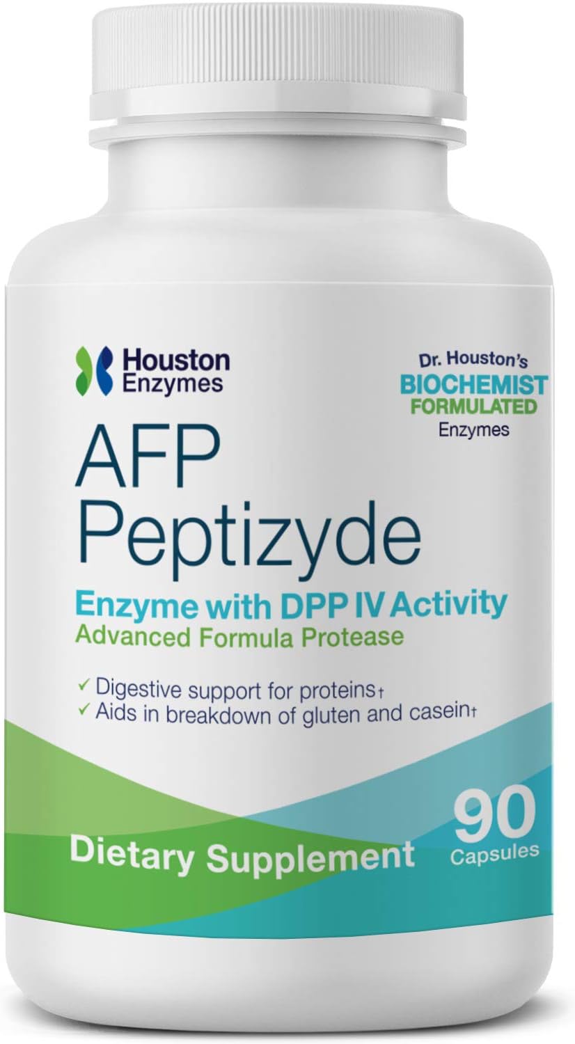 Professionally Formulated Enzyme Combination for Protein Digestion - Houston Enzymes AFP Peptizyde 90 Capsules - Supports Breakdown of Casein & Gluten