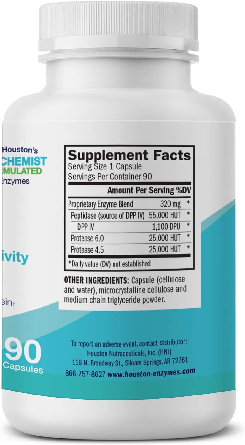 Professionally Formulated Enzyme Combination for Protein Digestion - Houston Enzymes AFP Peptizyde 90 Capsules - Supports Breakdown of Casein & Gluten
