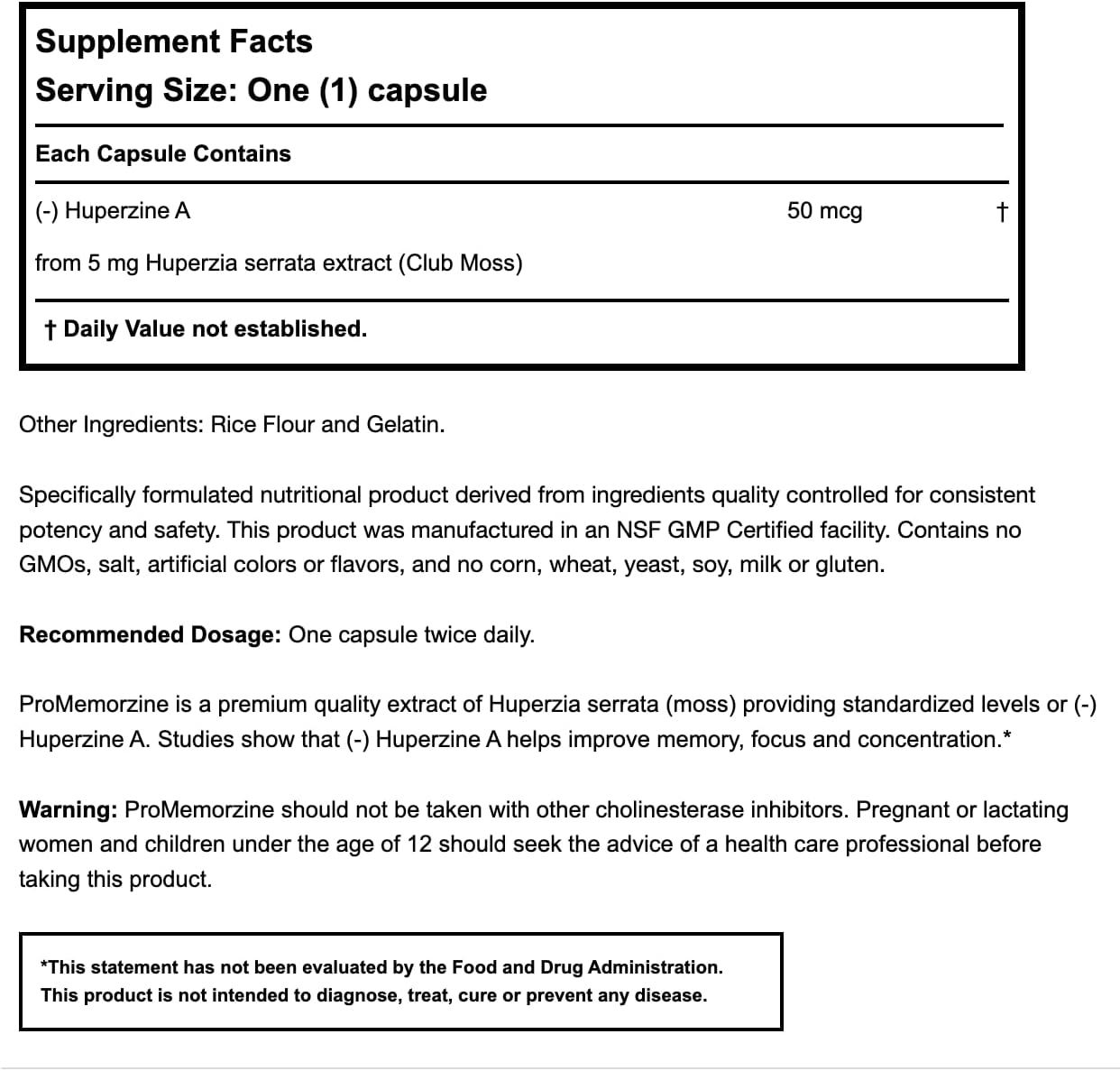 Progena ProMemorzine Memory Support Complex Supplement - 60 Capsules