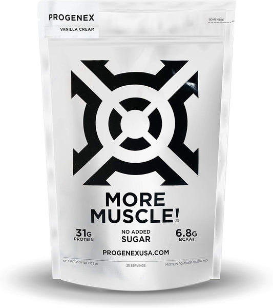 Progenex® More Muscle: Vanilla Cream Hydrolyzed Whey Protein Isolate Powder - No Added Sugar, Ideal for Lean Muscle Gain, Low Carb, High Protein Shake for Women & Men - 25 Servings