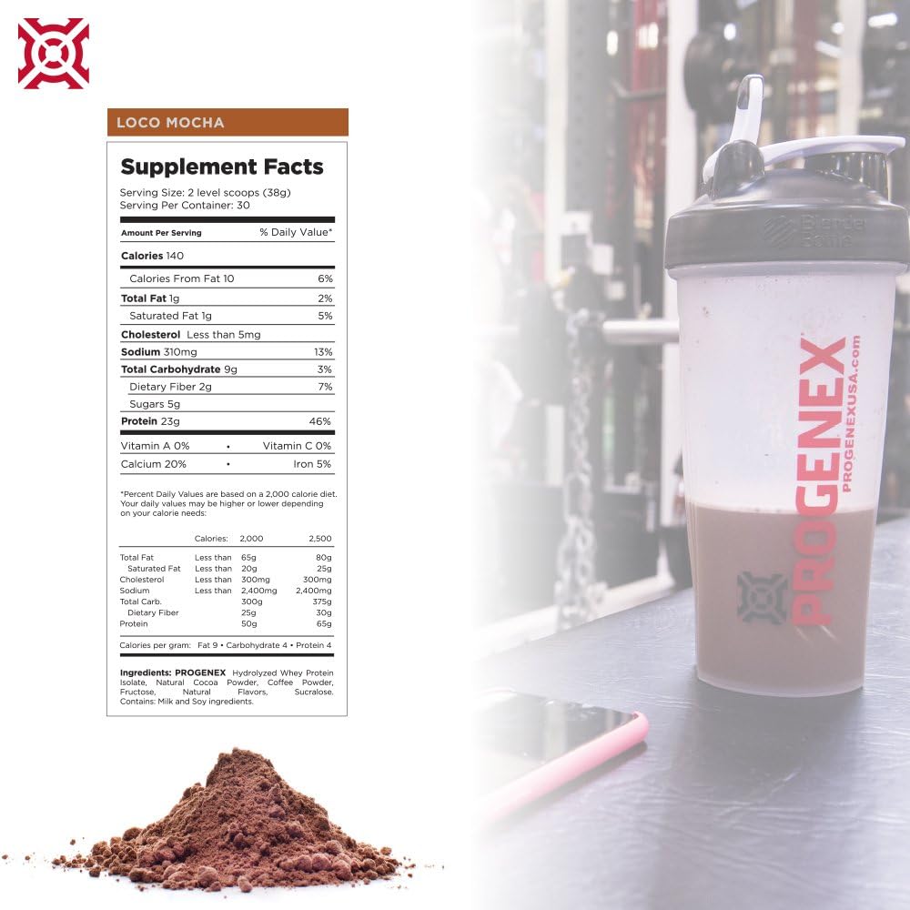 Progenex® Recovery Hydrolyzed Whey Protein Shake Drink Mix - Best Post Workout Supplement for Sore Muscles - Loco Mocha Flavor - 30 Servings