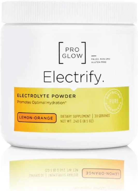 ProGlow Electrify Lemon-Orange Electrolyte Powder with Stevia for Hydration - 30 Servings
