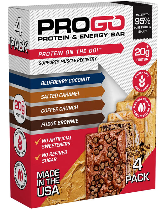 ProGo Protein Bars Starter Pack - 22g Clean Protein, 95% Pure Isolate, Collagen, Low Calorie, Honey & Peanut Butter - 4 Count - BoostGo Australia