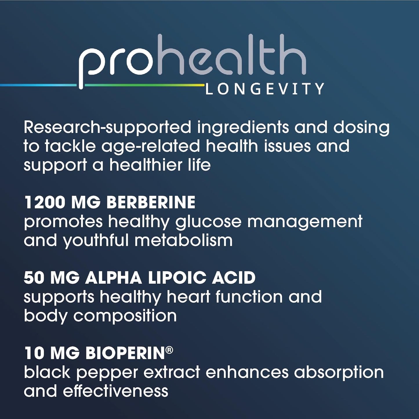 ProHealth Berberine Pro with Alpha Lipoic Acid & Black Pepper Extract - 1,200mg per Serving - 60 Caps - Supports Metabolism & Body Composition