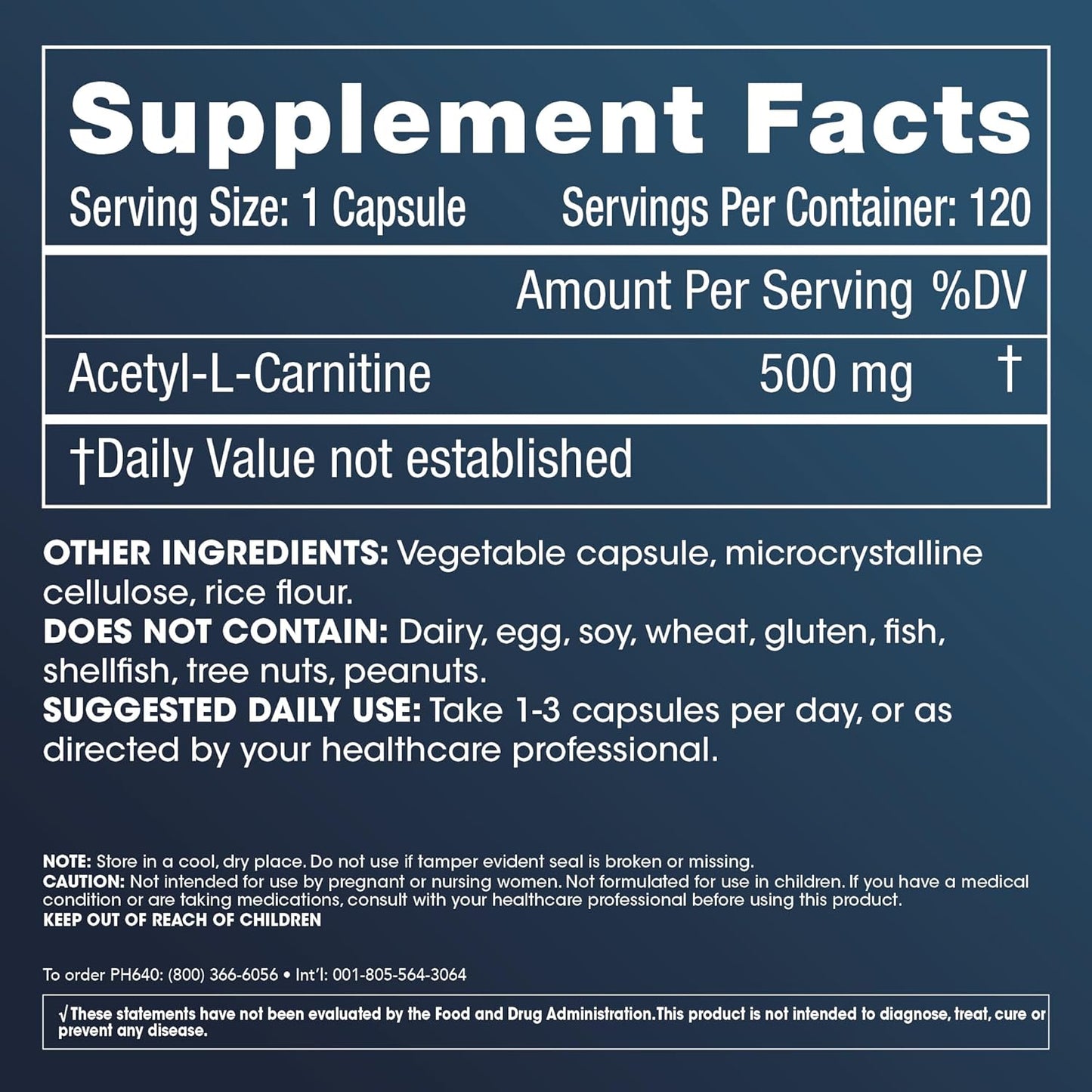 ProHealth Longevity Acetylcarnitine: Antioxidant for Brain & Heart Health, Muscle Maintenance. Supports Cellular Energy. 100mg, 30 Servings.