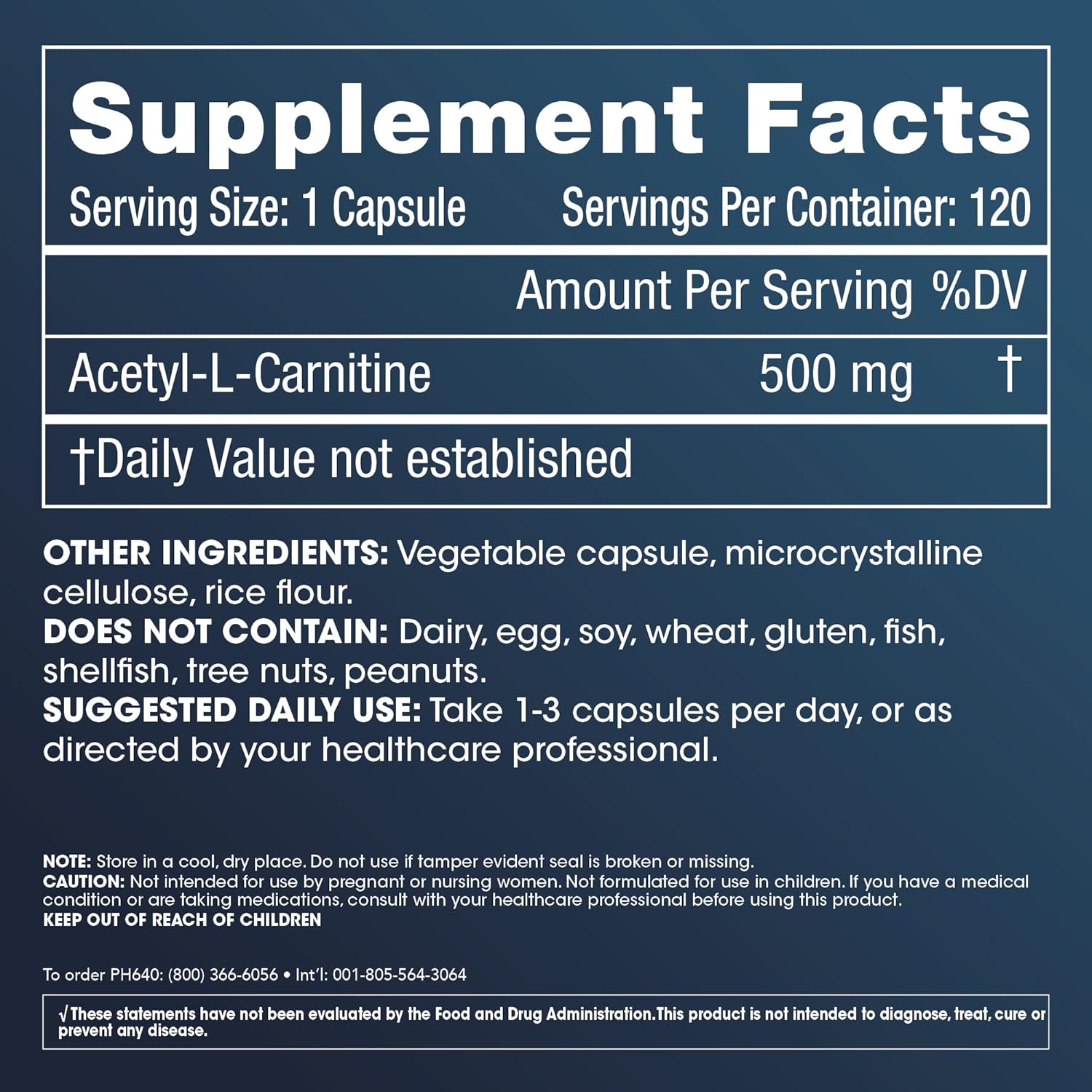 ProHealth Longevity Acetylcarnitine: Antioxidant for Brain & Heart Health, Muscle Maintenance. Supports Cellular Energy. 100mg, 30 Servings.