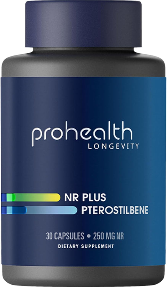 ProHealth Niagen NR + Pterostilbene Capsules for Longevity, Energy, and Cellular Repair - 250mg NR + 40mg Pterostilbene - 30 Count