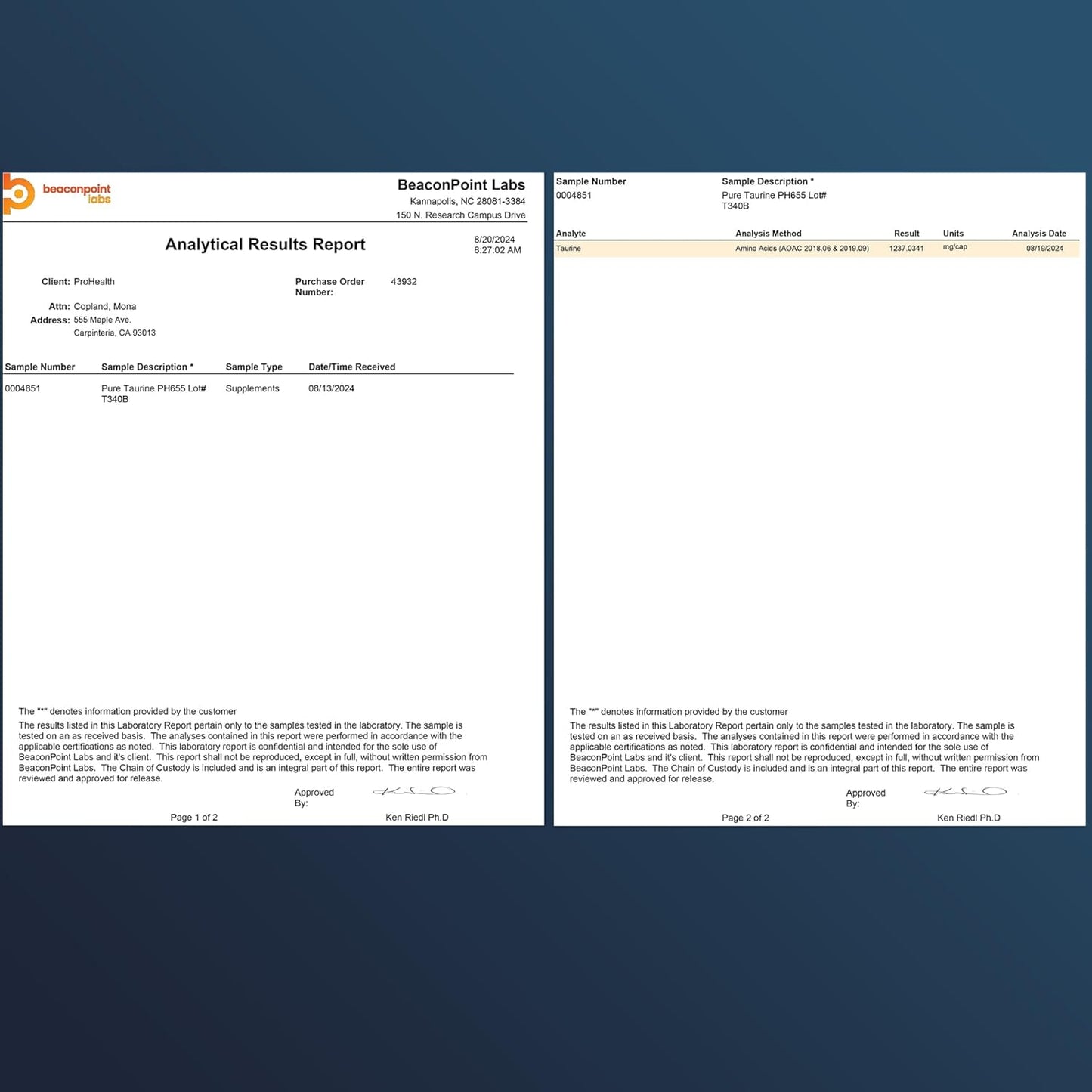 ProHealth Pure Taurine Capsules - 1000mg for Healthy Aging, Brain & Heart Support - Antioxidant - Clinical & Third-Party Tested - 120 Vegetarian Capsules