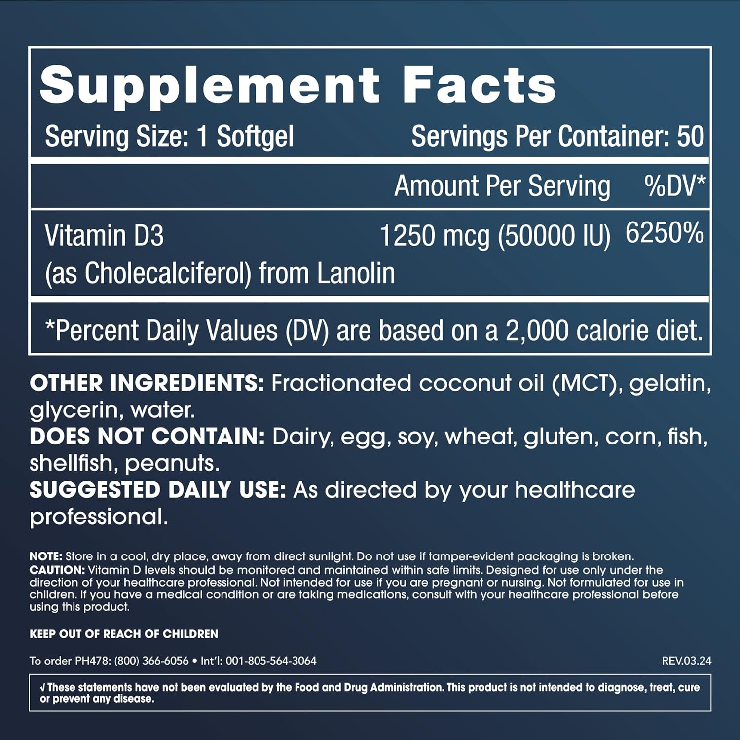 ProHealth Vitamin D3 50,000 IU Softgels for Strong Bones and Immune Support - Gluten Free