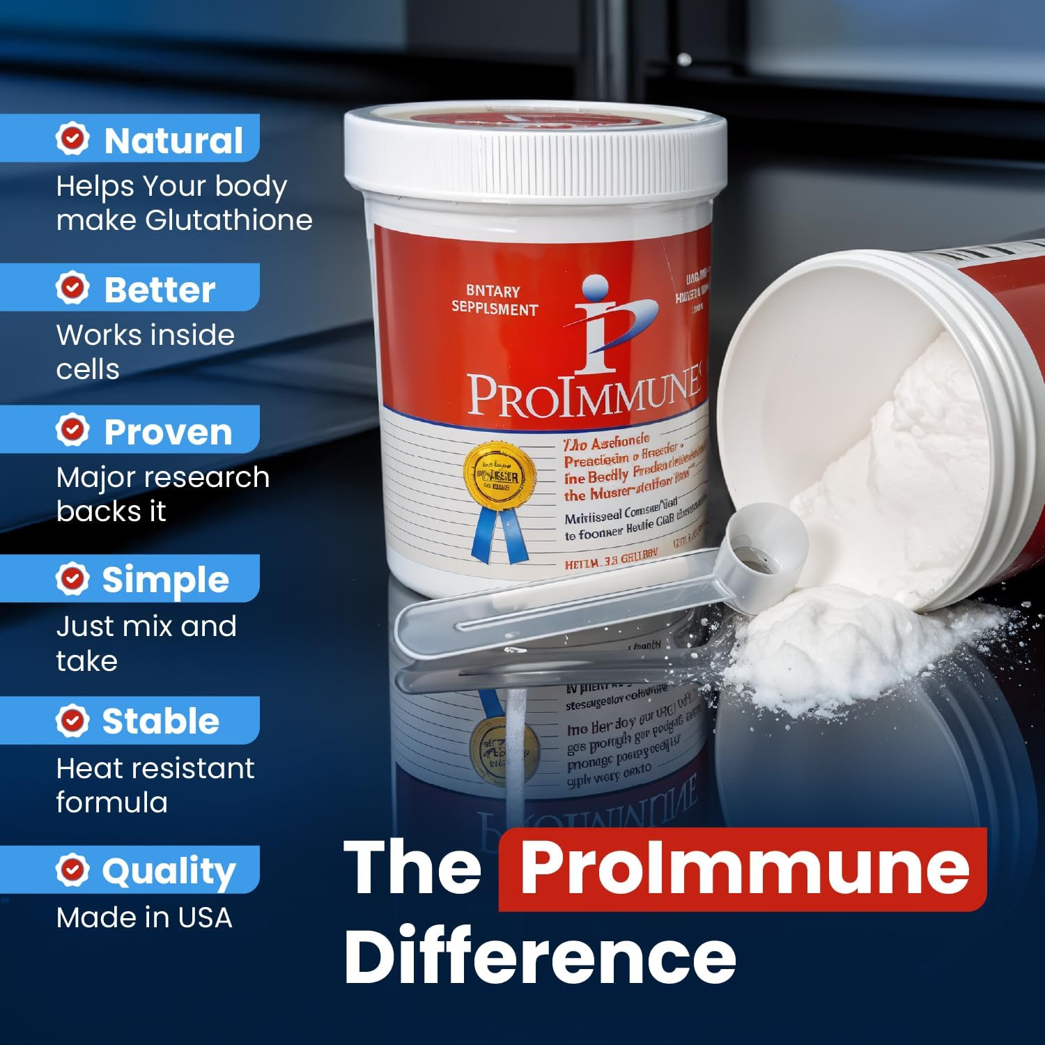 ProImmune Glutathione Supplement Powder for Immune and Liver Health - Natural Antioxidant Blend - 2 Month Supply