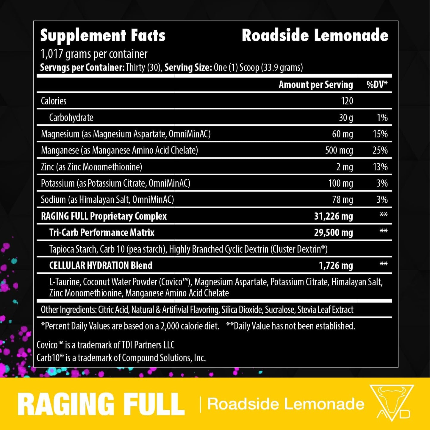 Project AD Raging Full Ultimate Intra-Workout Supplement for Performance & Hydration (30 Servings, Roadside Lemonade)