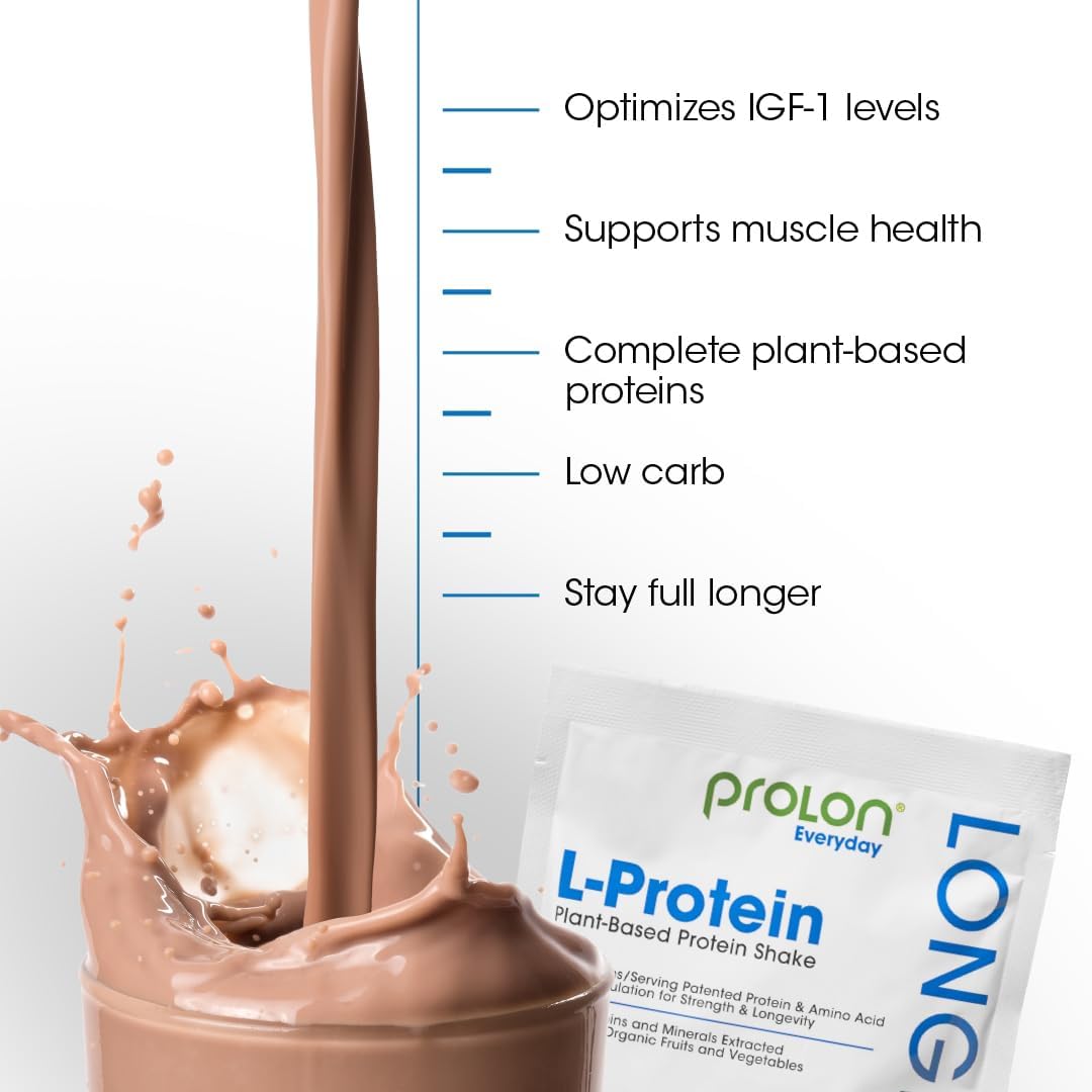 ProLon Plant Based Protein Powder: Boost Performance, Muscle Synthesis, Healthy Aging - Chocolate, 25g Protein, Vitamins & Antioxidants - Gluten Free, Amino Acids - 12 Packets
