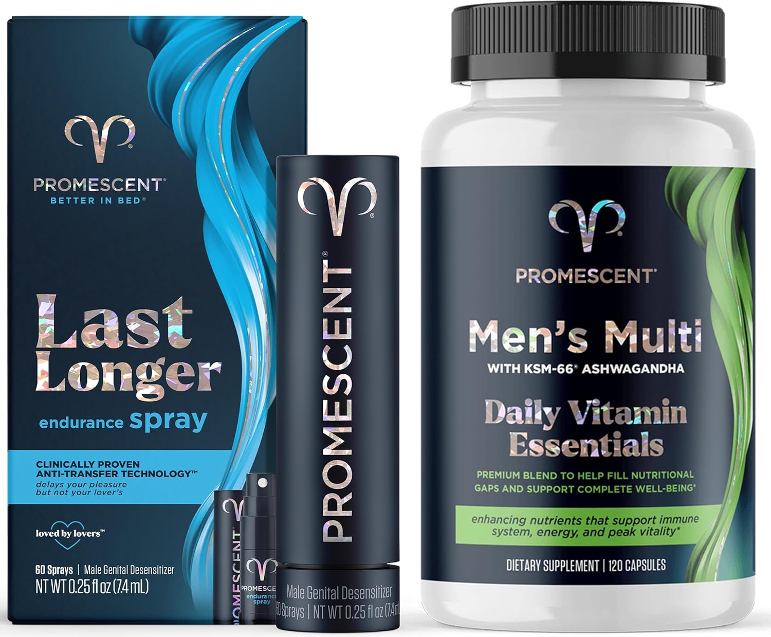 Promescent Delay Spray for Men + Multivitamin with B12, C, D3, Ashwagandha - Last Longer in Bed & Boost Men's Health