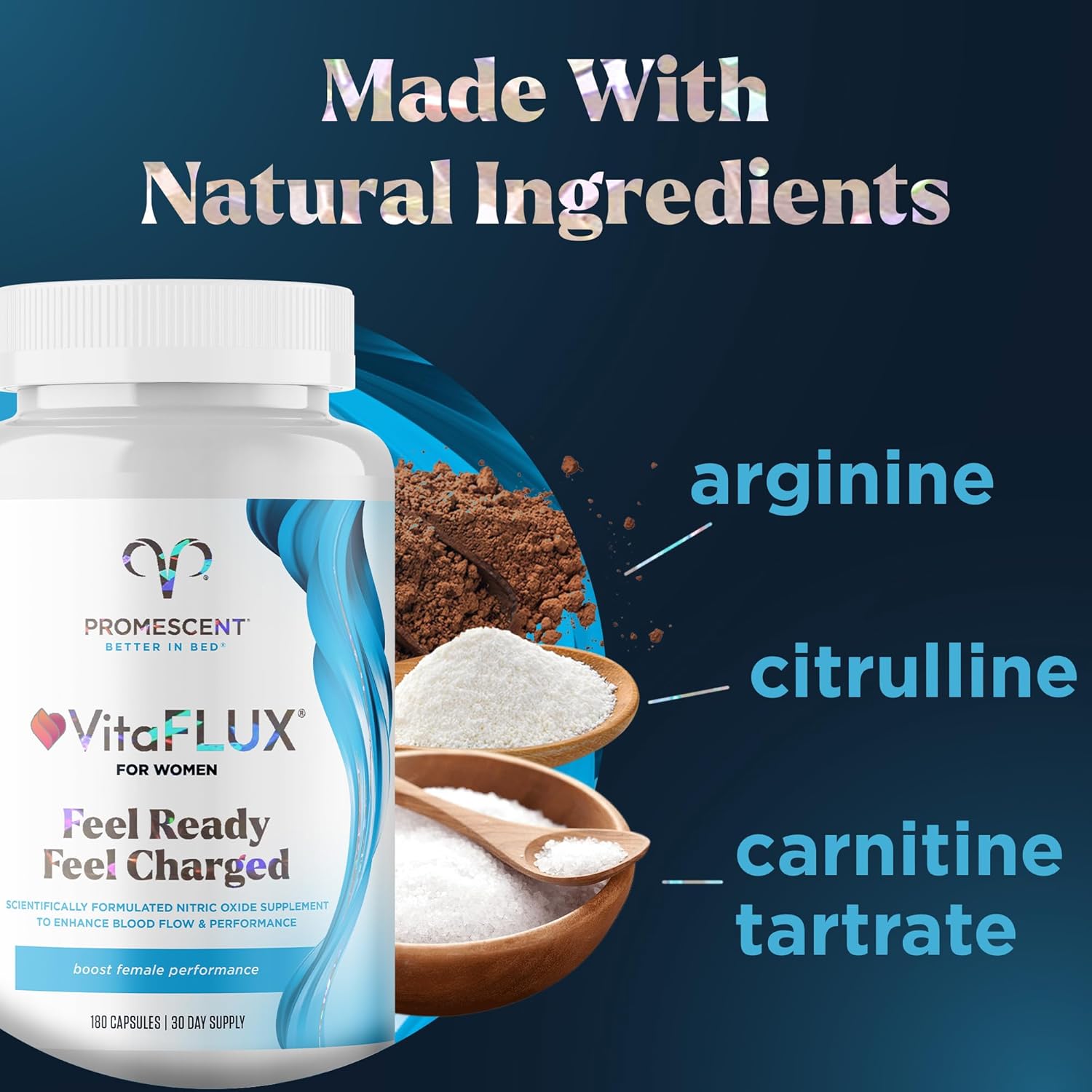 Promescent VitaFLUX Women's Nitric Oxide Booster Supplement with Essential Amino Acids for Energy & Performance (180 Capsules)