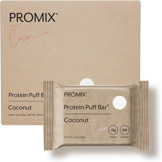 Promix Coconut Marshmallow Protein Puff Bars - 12 Pack - Healthy On-The-Go Snack - High Protein, Low Calorie, Non-GMO