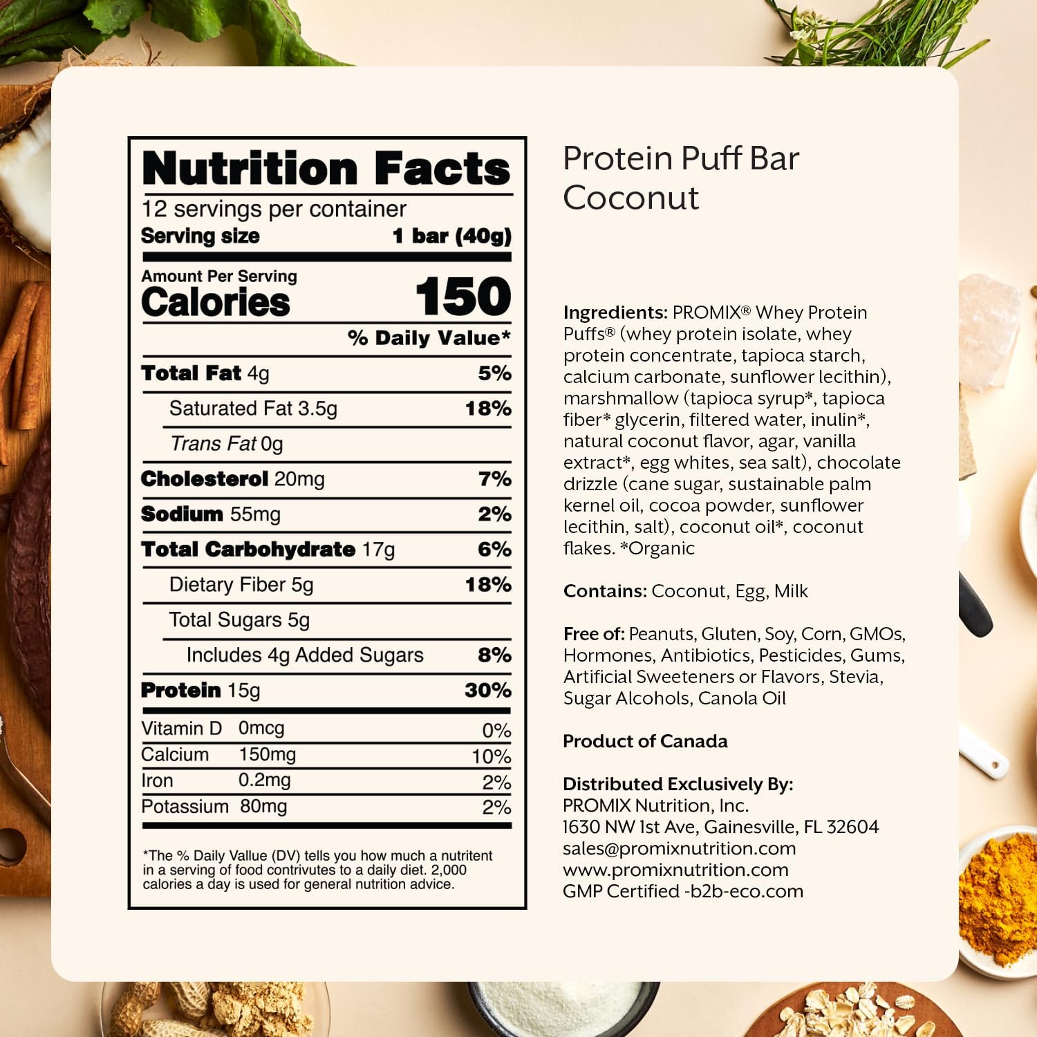 Promix Coconut Marshmallow Protein Puff Bars - 12 Pack - Healthy On-The-Go Snack - High Protein, Low Calorie, Non-GMO