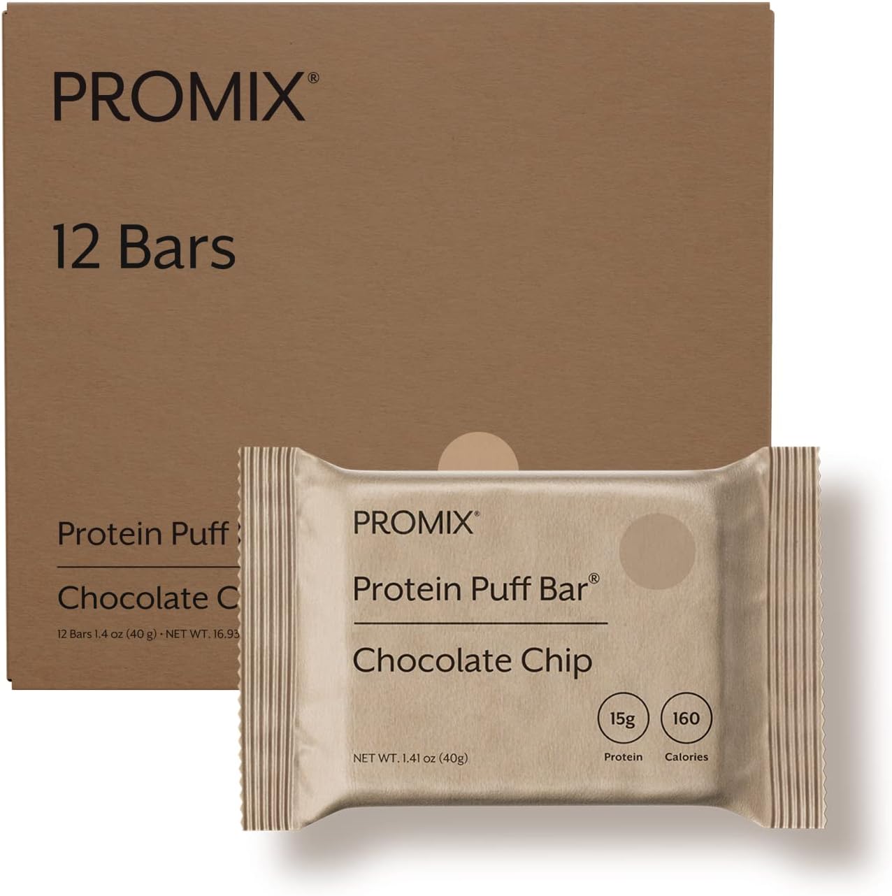 ProMix Nutrition Chocolate Chip Marshmallow Protein Puff Bars 12-Pack - Healthy On-the-Go Snack - High Protein, Low Calorie, Non-GMO Gluten-Free Option